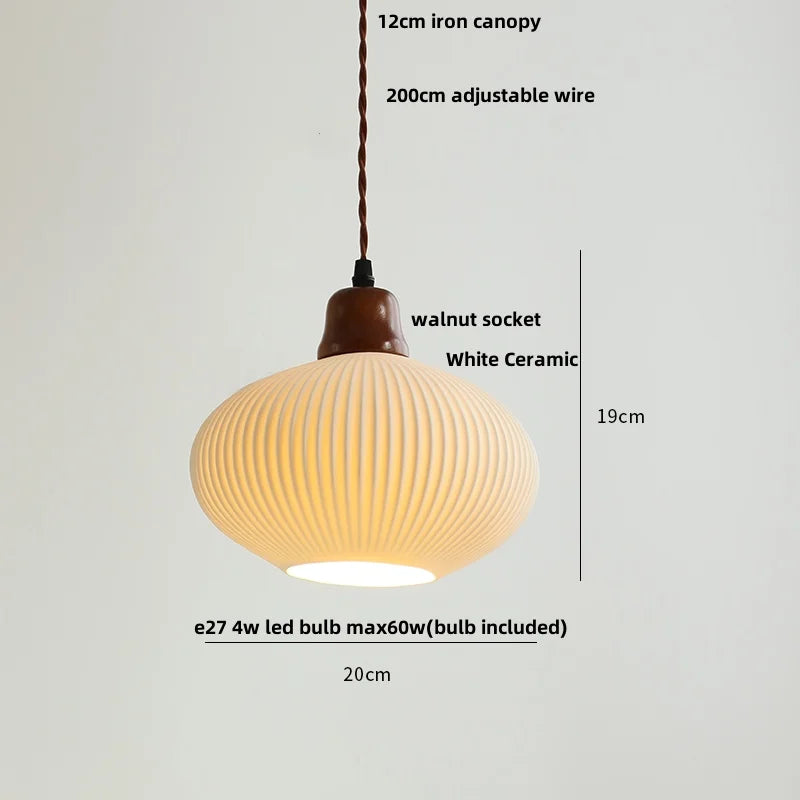 Ceramic & Wood Pendant Light – Modern Nordic LED Hanging Lamp | Natural Contemporary Lighting