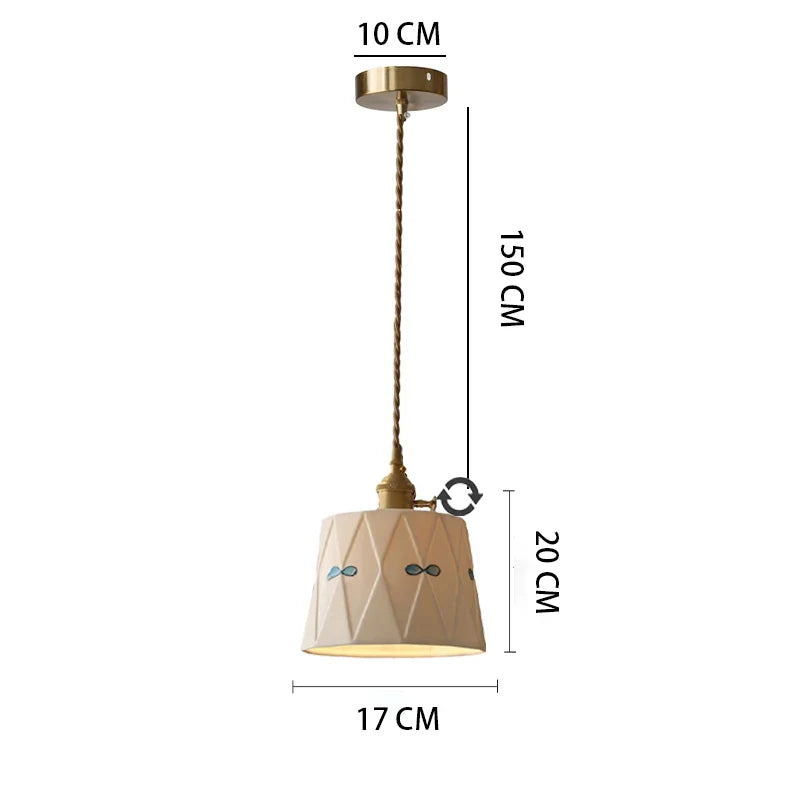 Japanese Ceramic Pendant Light with Brass Finish – Retro Minimalist Hanging Lamp | Warm Ambient Interior Lighting