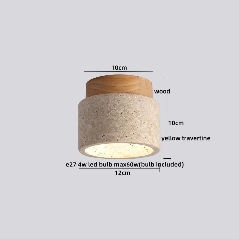Travero Flush Ceiling Light – Wabi-Sabi Travertine Stone Lamp | Minimalist Natural Lighting for Modern Interiors