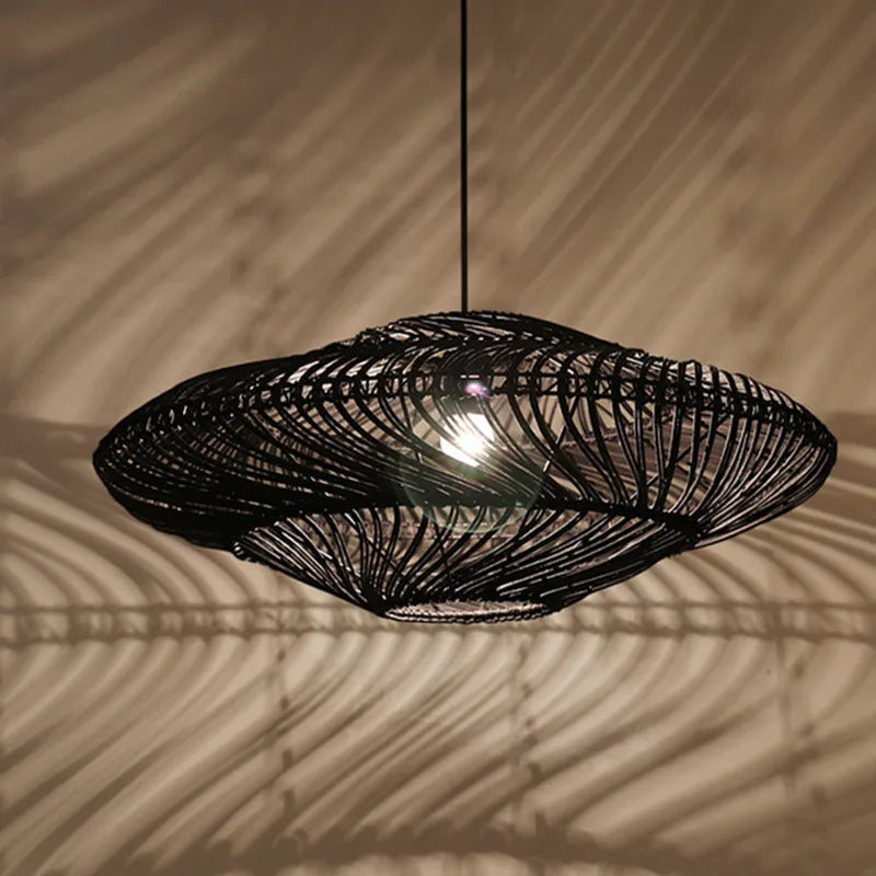 AetherRattan Pendant Light – Wabi-Sabi Rattan Ceiling Lamp | Japanese Nordic UFO Lighting for Elegant Interiors