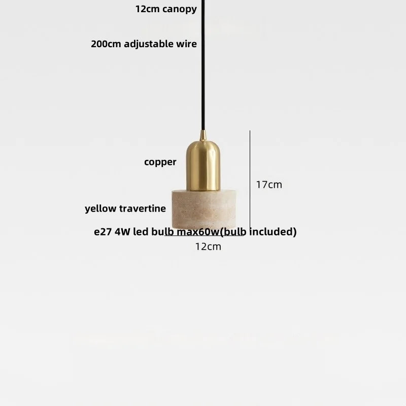 Travertine Stone Pendant Light with Copper Finish – Nordic LED Hanging Lamp | Warm Contemporary Lighting