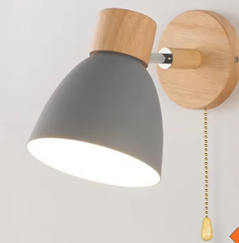 Jandiel Nordic Wall Light – Wooden Pull-Chain Sconce | Modern Scandinavian Accent Lighting