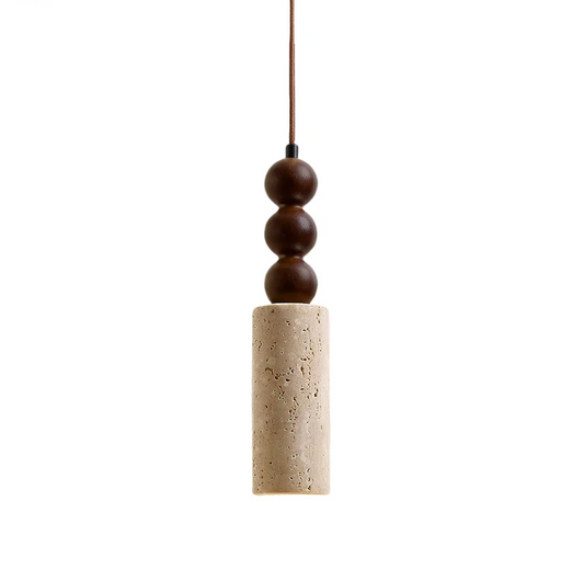 Wabiora Pendant Light – Travertine Stone & Wood Ceiling Lamp | Japandi Ambient Lighting | Natural Interior Harmony