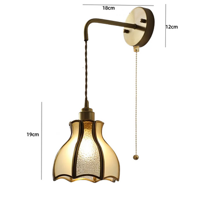 Nordic Tiffany Glass Wall Light – Copper LED Wall Lamp with Pull Cord Switch | Elegant Ambient Lighting | Timeless Interior Accent