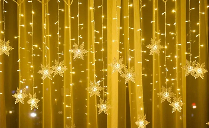 LumaSnow 4M LED Snowflake Curtain Lights – Christmas Icicle String Lights for Windows, Parties & Holiday Decorations