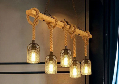 Vintage Farmhouse Chandelier – Five-Light Industrial Pendant | Rustic Café & Restaurant Lighting | Americana-Inspired Statement Piece