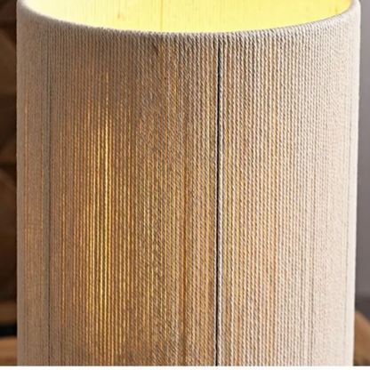 Japanese Wood Table Lamp with Jute Detail – Minimalist LED Bedside Light | Warm Zen Interior Lighting