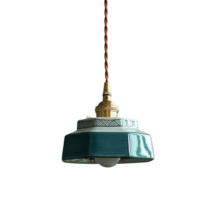 Dark Green Ceramic Pendant Light with Copper Finish – Retro Nordic Ceiling Lamp | Elegant Ambient Lighting