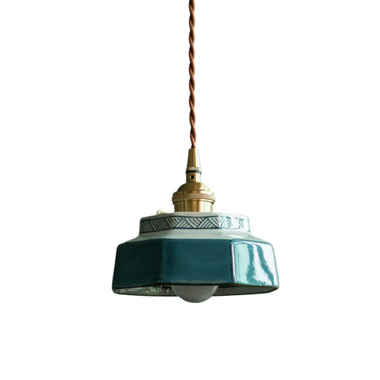 Dark Green Ceramic Pendant Light with Copper Finish – Retro Nordic Ceiling Lamp | Elegant Ambient Lighting
