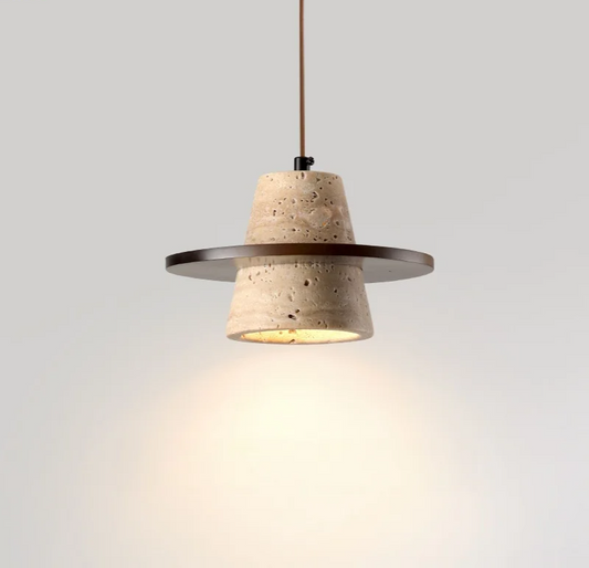Travora Wabi Pendant Light – Natural Travertine Stone Ceiling Lamp | Japandi Ambient Lighting | Sculptural Interior Elegance
