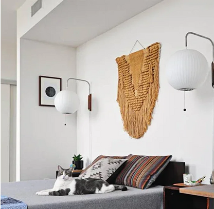 Japandi Silk Wall Light – Handwoven Fabric & Wood Wall Lamp | Soft Ambient Lighting | Contemporary Japanese-Inspired Design
