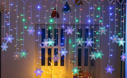 LumaSnow 4M LED Snowflake Curtain Lights – Christmas Icicle String Lights for Windows, Parties & Holiday Decorations