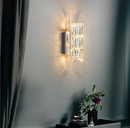 Crystal Luxe LED Wall Light – Stainless Steel Wall Lamp with Clear Glass Shade | Contemporary Ambient Lighting | Elegant Interior Feature