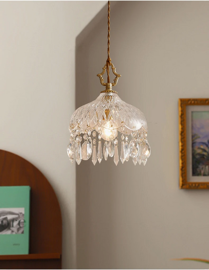French Crystal Glass Pendant Light – Luxury Gold LED Chandelier | Elegant Ambient Lighting | Vintage-Inspired Statement Piece