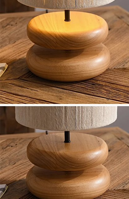 Japanese Wood Table Lamp with Jute Detail – Minimalist LED Bedside Light | Warm Zen Interior Lighting