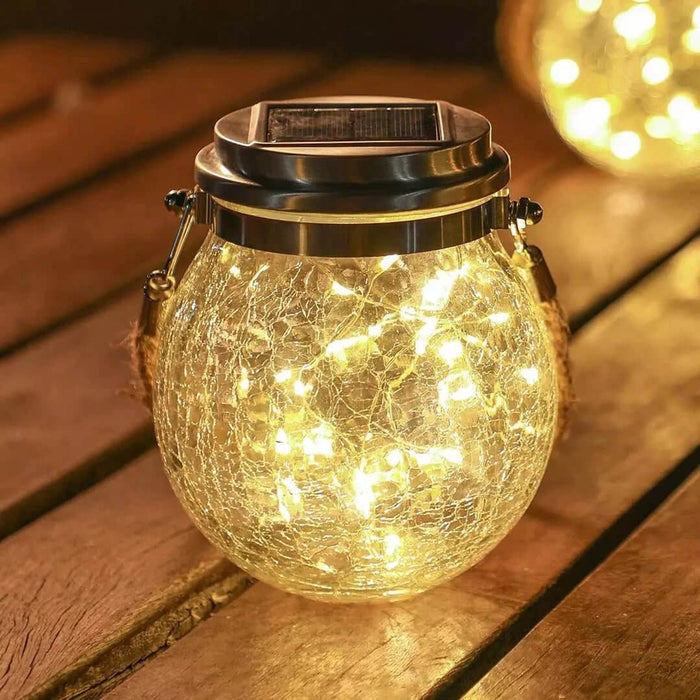 Set of 3 Solar-Powered Crackle Glass Garden Lights – Elegant Outdoor Solar Lighting