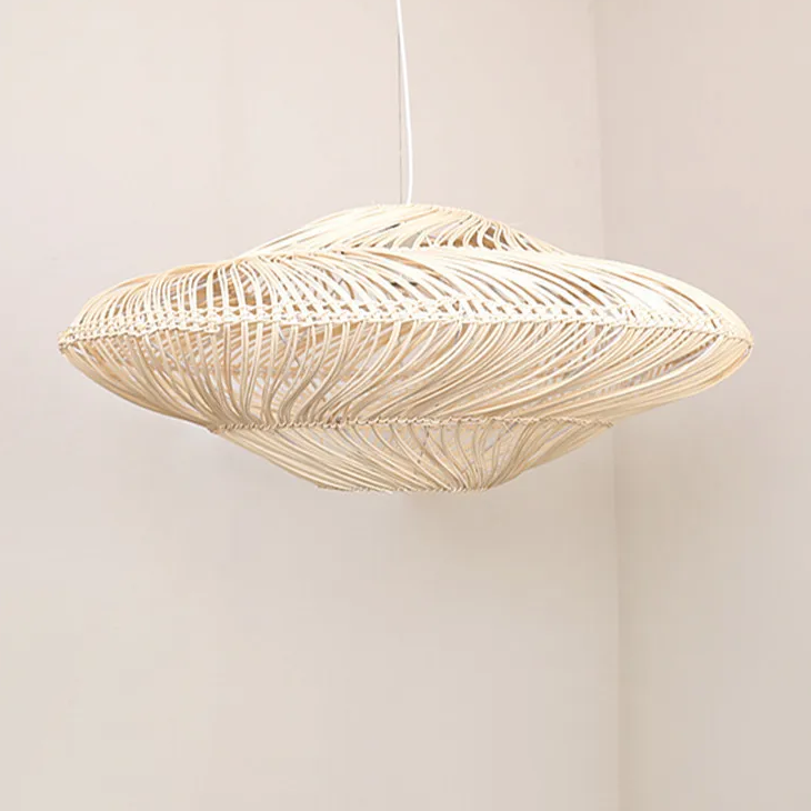 AetherRattan Pendant Light – Wabi-Sabi Rattan Ceiling Lamp | Japanese Nordic UFO Lighting for Elegant Interiors