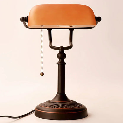 Vintage Amber Glass Table Lamp – Retro E27 Desk Light | Warm Ambient Lighting | Timeless Banker-Style Design