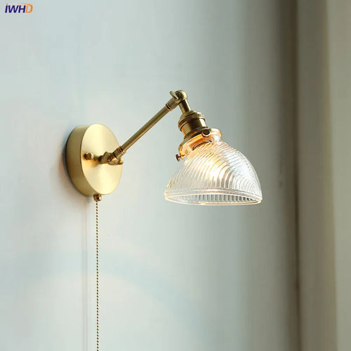 Nordic Copper Wall Light – E27 Glass Wall Lamp with Pull Cord Switch | Elegant Bathroom & Bedroom Lighting | Contemporary Scandinavian Design