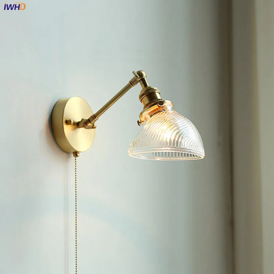 Nordic Copper Wall Light – E27 Glass Wall Lamp with Pull Cord Switch | Elegant Bathroom & Bedroom Lighting | Contemporary Scandinavian Design