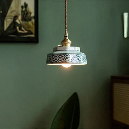 Dark Green Ceramic Pendant Light with Copper Finish – Retro Nordic Ceiling Lamp | Elegant Ambient Lighting