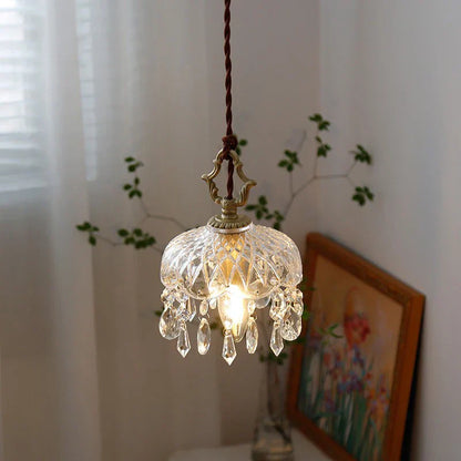 French Crystal Glass Pendant Light – Luxury Gold LED Chandelier | Elegant Ambient Lighting | Vintage-Inspired Statement Piece
