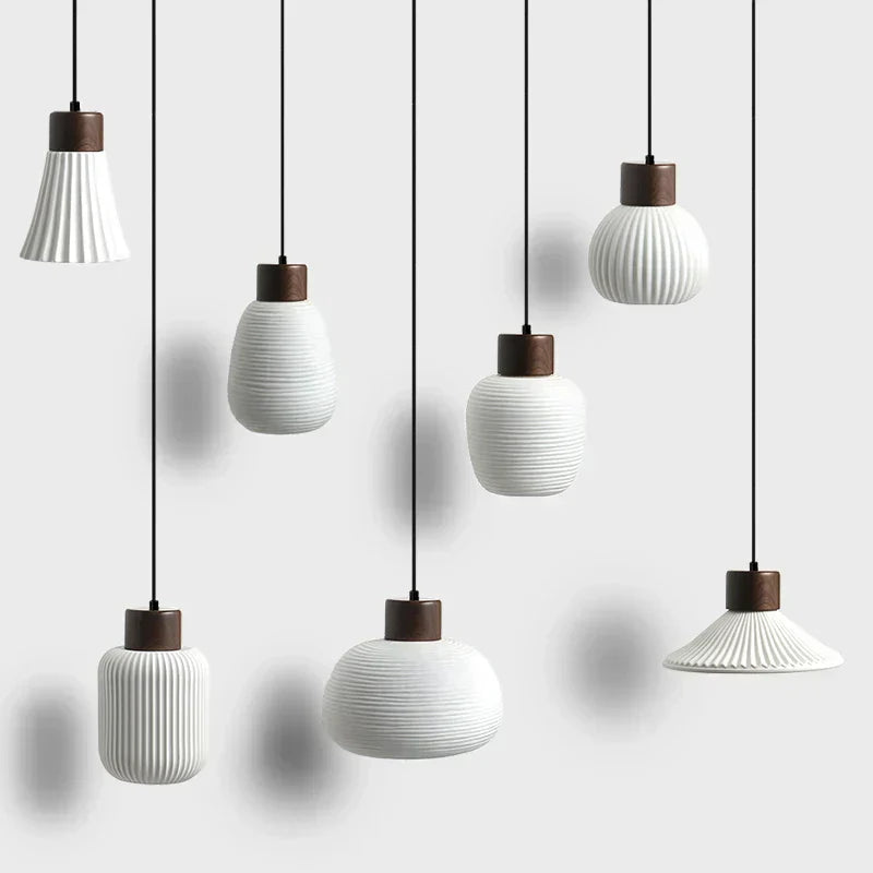 Ceramic & Wood Pendant Light – Modern Nordic LED Hanging Lamp | Natural Contemporary Lighting