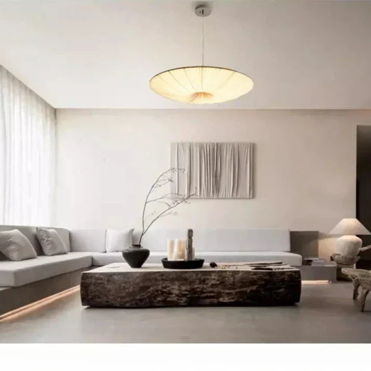 Aethera Ceiling Light – Wabi-Sabi Fabric LED Pendant | Minimalist Floating Disc Lamp for Contemporary Interiors