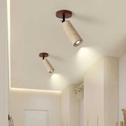 Travero Flush Ceiling Light – Wabi-Sabi Travertine Stone Lamp | Minimalist Natural Lighting for Modern Interiors
