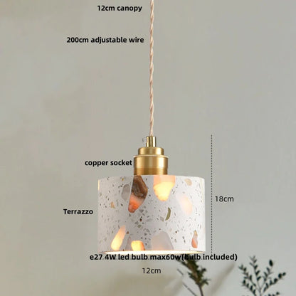 Terrazzo Stone Pendant Light with Copper Detail – Modern LED Ceiling Lamp | Contemporary Designer Lighting