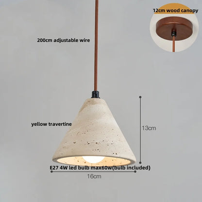 Wabiora Pendant Light – Travertine Stone & Wood Ceiling Lamp | Japandi Ambient Lighting | Natural Interior Harmony
