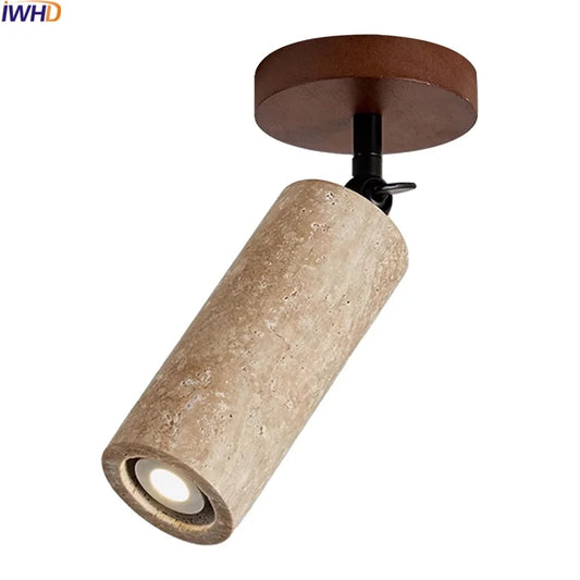 Travero Flush Ceiling Light – Wabi-Sabi Travertine Stone Lamp | Minimalist Natural Lighting for Modern Interiors