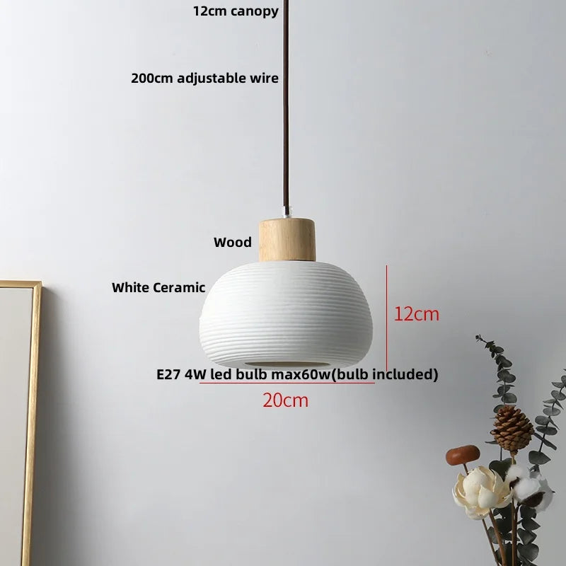 Ceramic & Wood Pendant Light – Modern Nordic LED Hanging Lamp | Natural Contemporary Lighting