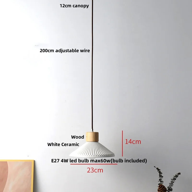 Ceramic & Wood Pendant Light – Modern Nordic LED Hanging Lamp | Natural Contemporary Lighting
