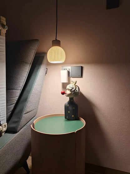 Ceramic & Wood Pendant Light – Modern Nordic LED Hanging Lamp | Natural Contemporary Lighting