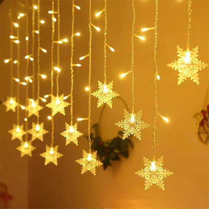 LumaSnow 4M LED Snowflake Curtain Lights – Christmas Icicle String Lights for Windows, Parties & Holiday Decorations