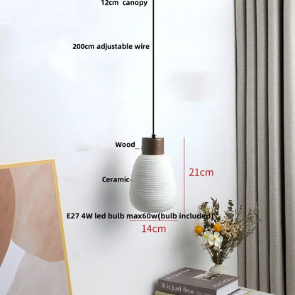 Ceramic & Wood Pendant Light – Modern Nordic LED Hanging Lamp | Natural Contemporary Lighting