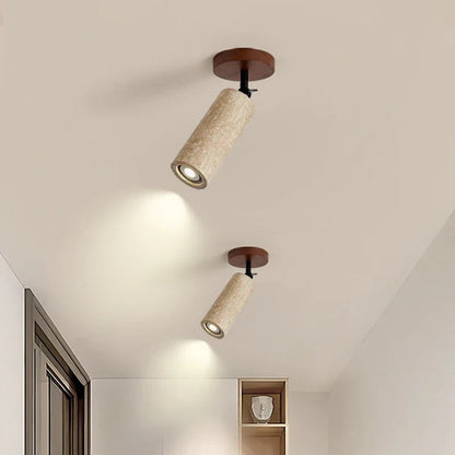 Travero Flush Ceiling Light – Wabi-Sabi Travertine Stone Lamp | Minimalist Natural Lighting for Modern Interiors