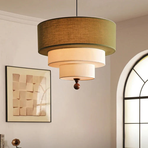 Boho Fabric Pendant Light – Wooden Ceiling Lamp | Warm Ambient Lighting | Rustic Modern Interior Décor