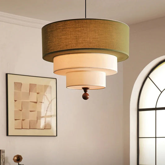 Boho Fabric Pendant Light – Wooden Ceiling Lamp | Warm Ambient Lighting | Rustic Modern Interior Décor