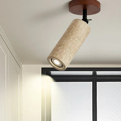 Travero Flush Ceiling Light – Wabi-Sabi Travertine Stone Lamp | Minimalist Natural Lighting for Modern Interiors