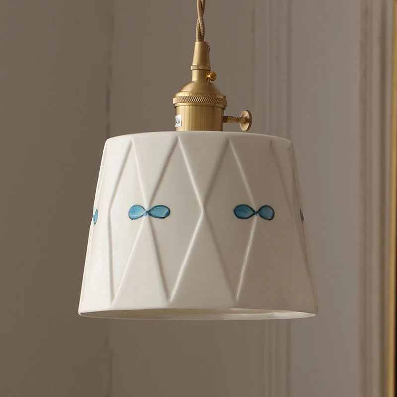 Japanese Ceramic Pendant Light with Brass Finish – Retro Minimalist Hanging Lamp | Warm Ambient Interior Lighting