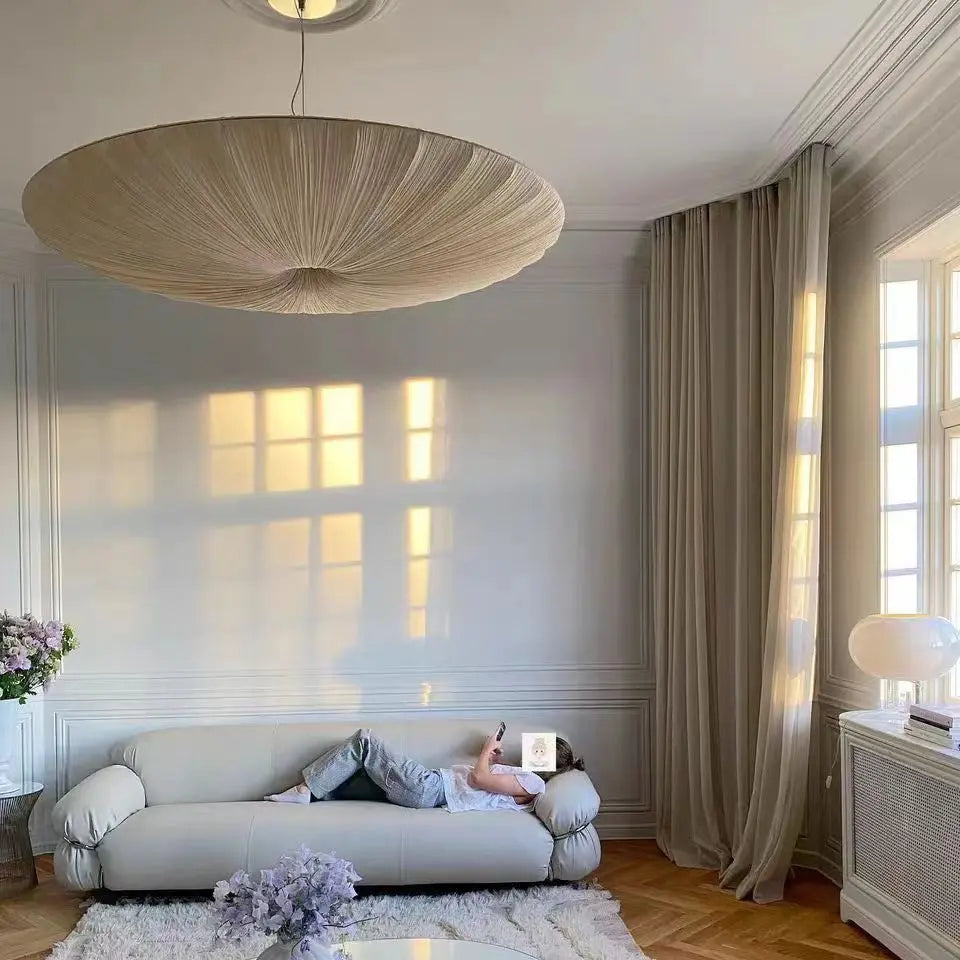 Aethera Ceiling Light – Wabi-Sabi Fabric LED Pendant | Minimalist Floating Disc Lamp for Contemporary Interiors