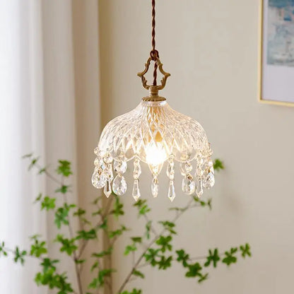 French Crystal Glass Pendant Light – Luxury Gold LED Chandelier | Elegant Ambient Lighting | Vintage-Inspired Statement Piece