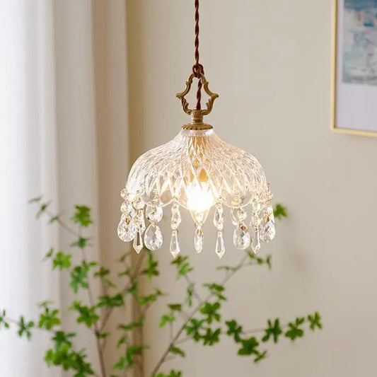 French Crystal Glass Pendant Light – Luxury Gold LED Chandelier | Elegant Ambient Lighting | Vintage-Inspired Statement Piece