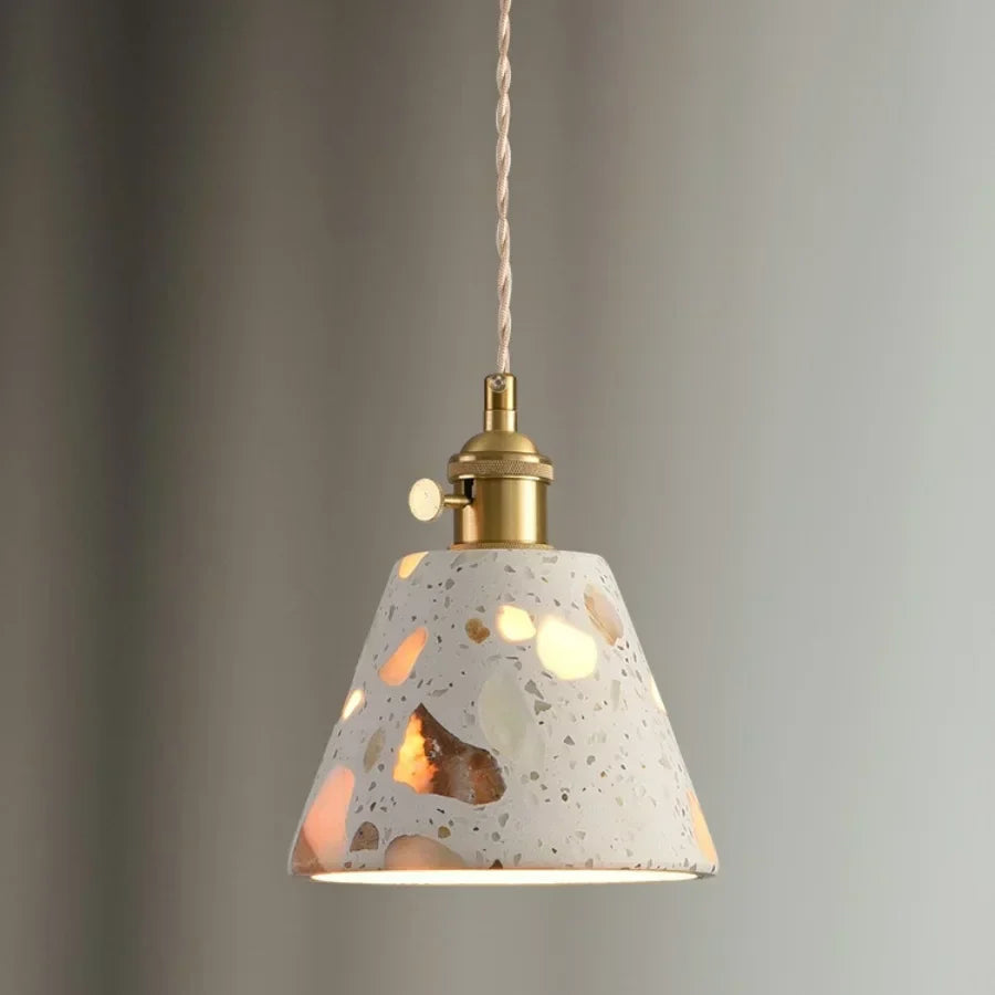 Terrazzo Stone Pendant Light with Copper Detail – Modern LED Ceiling Lamp | Contemporary Designer Lighting