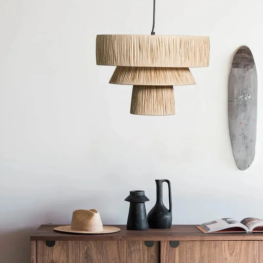 Wabi Sabi Rattan Pendant Light – Handwoven Japanese Ceiling Lamp | Natural Ambient Lighting | Artisan Interior Feature
