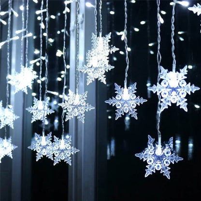 LumaSnow 4M LED Snowflake Curtain Lights – Christmas Icicle String Lights for Windows, Parties & Holiday Decorations