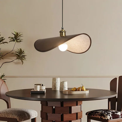 Wabi-Sabi Pendant Light with Fabric Shade – Japandi Retro Ceiling Lamp | Warm Ambient Interior Lighting