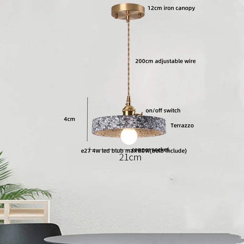 Terrazzo Stone Pendant Light with Copper Detail – Modern LED Ceiling Lamp | Contemporary Designer Lighting